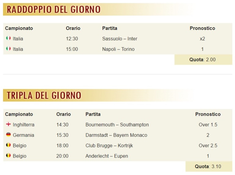 pronostici di oggi