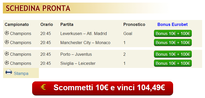 pronostici di oggi