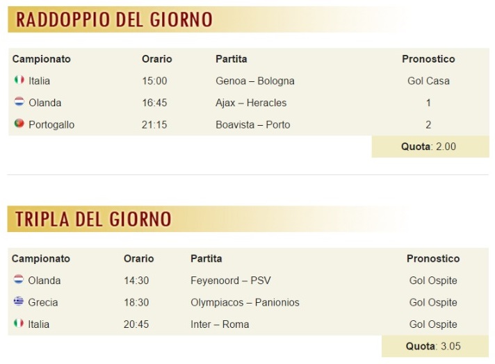 pronostici di oggi