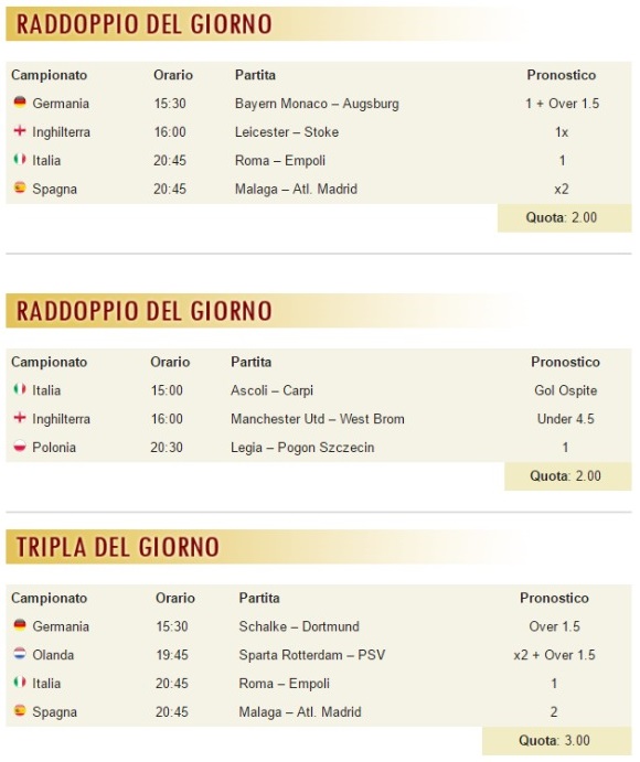 pronostici di oggi