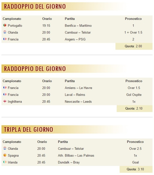 pronostici di oggi