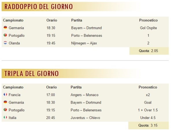 pronostici di oggi