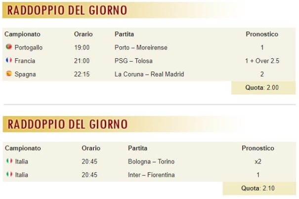 pronostici di oggi