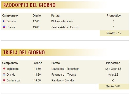pronostici di oggi