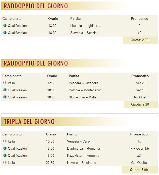 pronostici di oggi