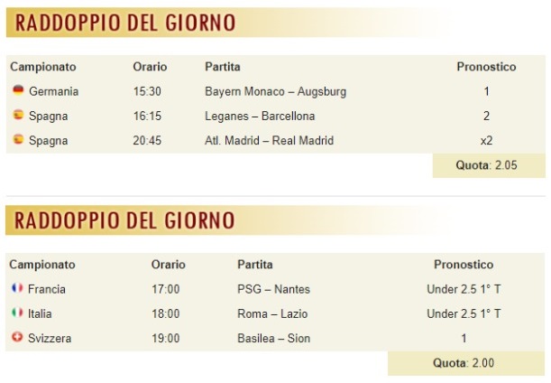 pronostici di oggi
