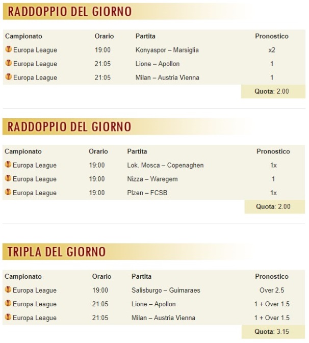 pronostici di oggi