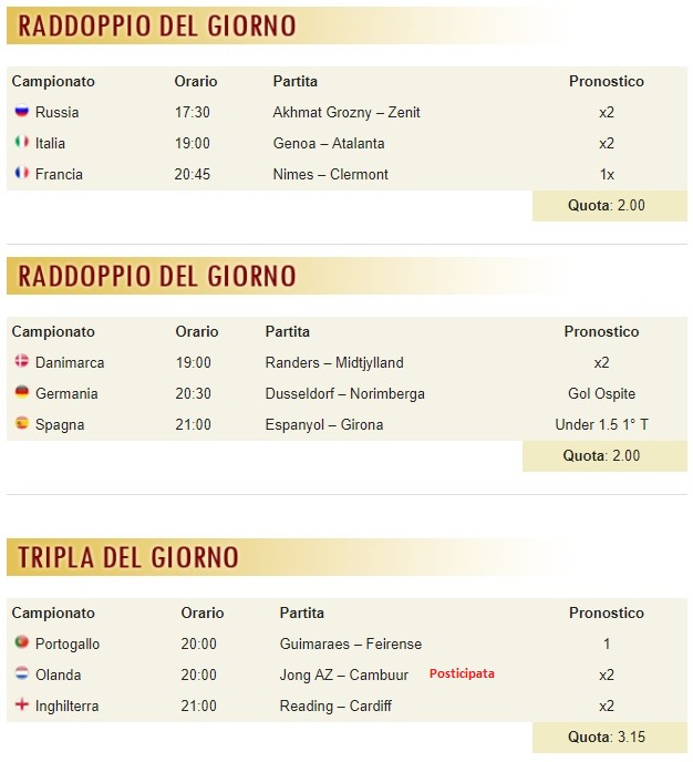 pronostici di oggi