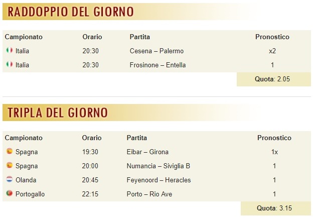 pronostici di oggi