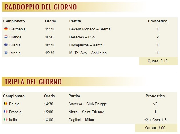 pronostici di oggi