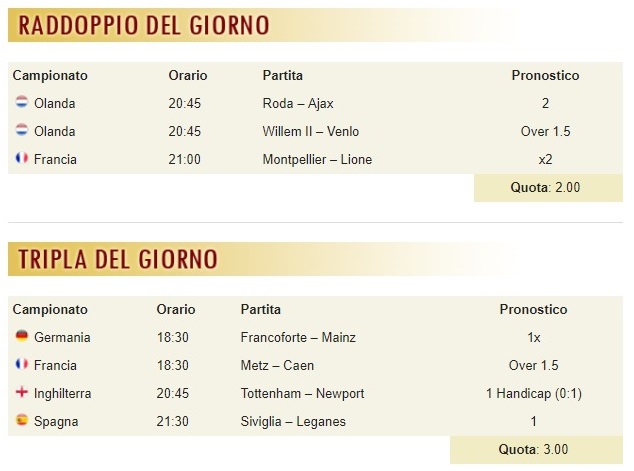 pronostici di oggi