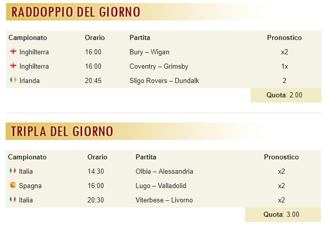 pronostici di oggi