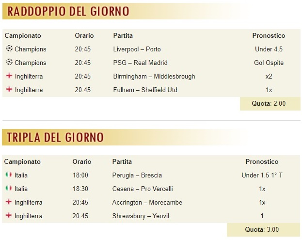 pronostici di oggi