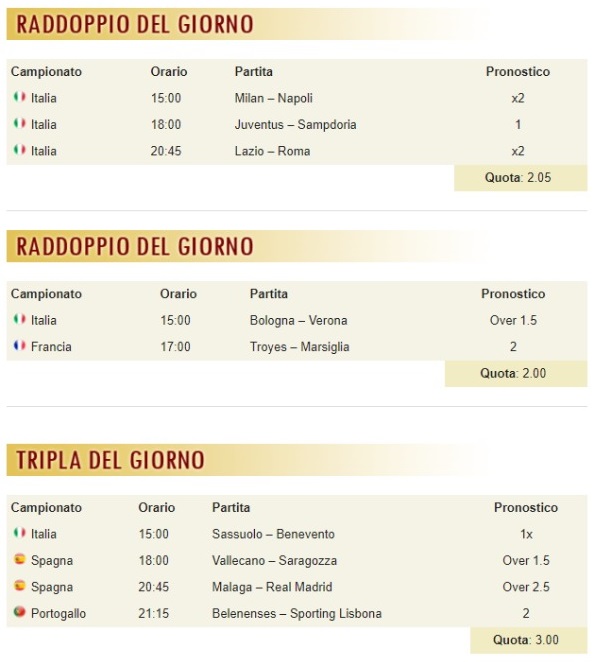 pronostici di oggi