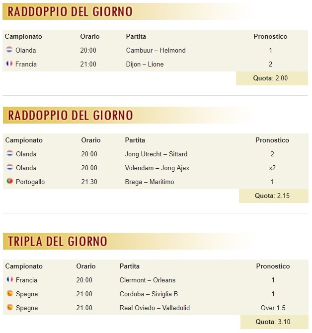 pronostici di oggi