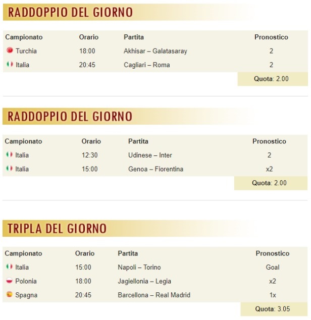 pronostici di oggi