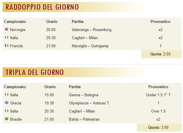 pronostici di oggi