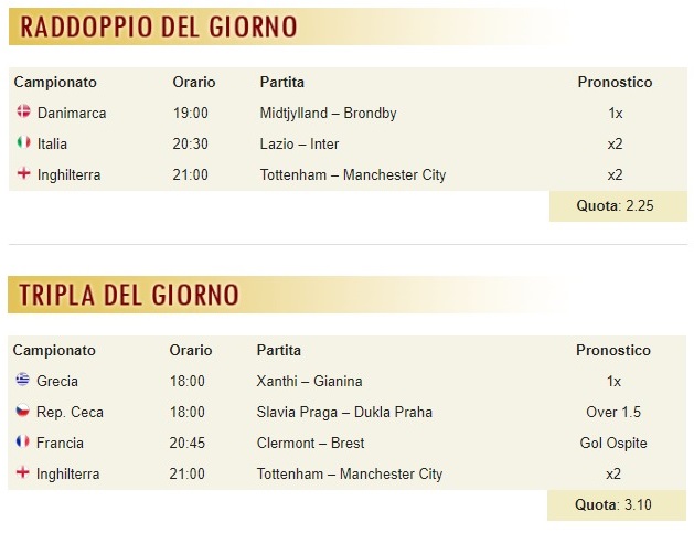 pronostici di oggi