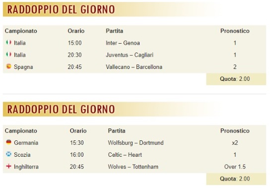 pronostici di oggi
