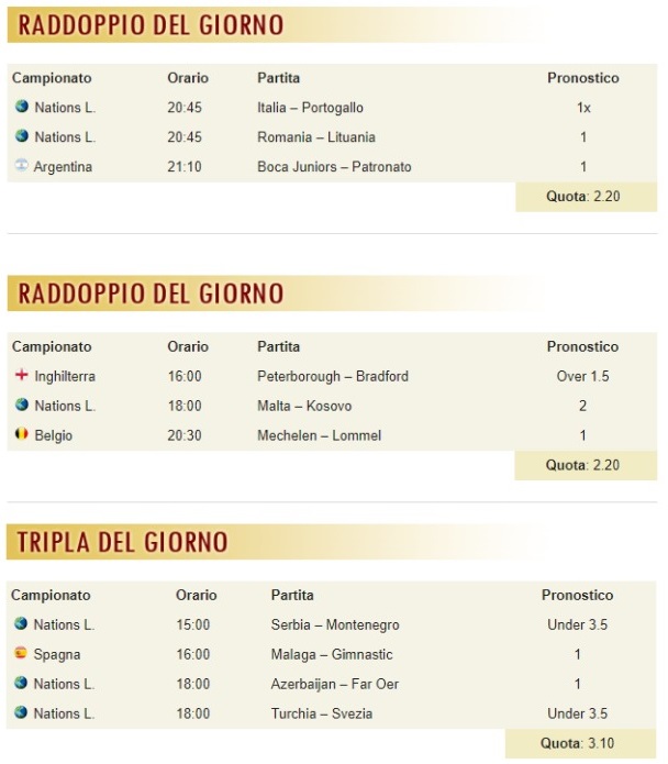 pronostici di oggi