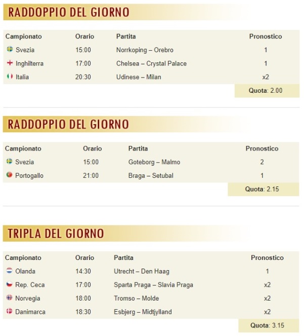 pronostici di oggi