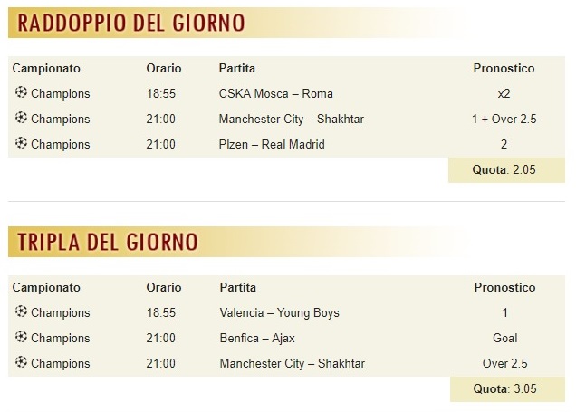 pronostici di oggi