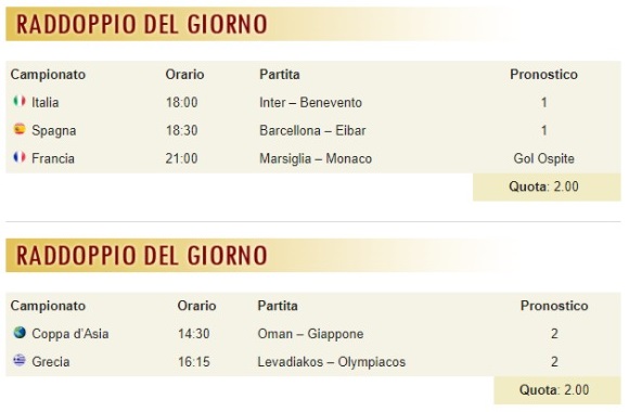pronostici di oggi