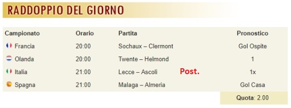 pronostici di oggi