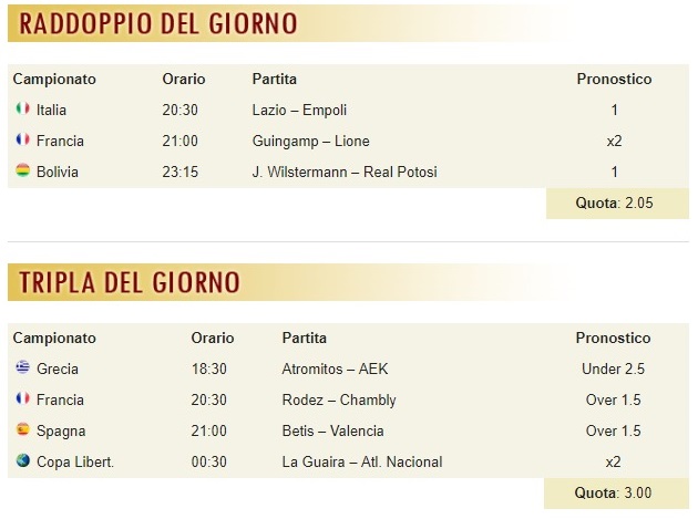 pronostici di oggi