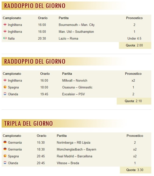 pronostici di oggi