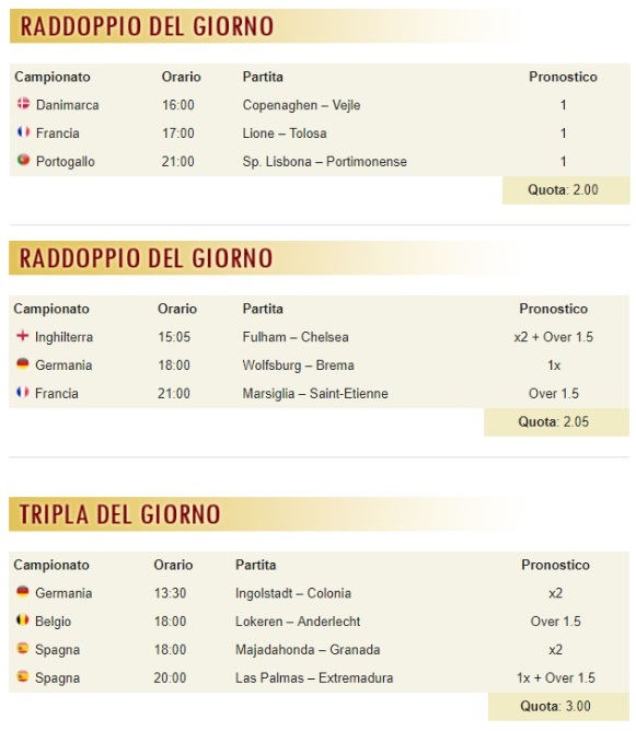 pronostici di oggi
