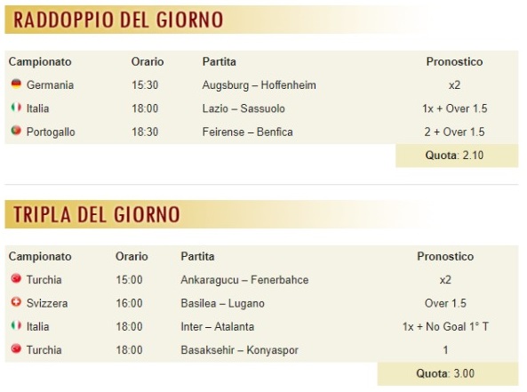 pronostici di oggi