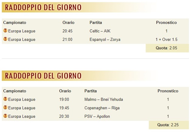 pronostici di oggi