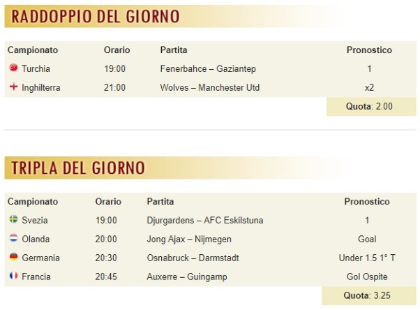 pronostici di oggi