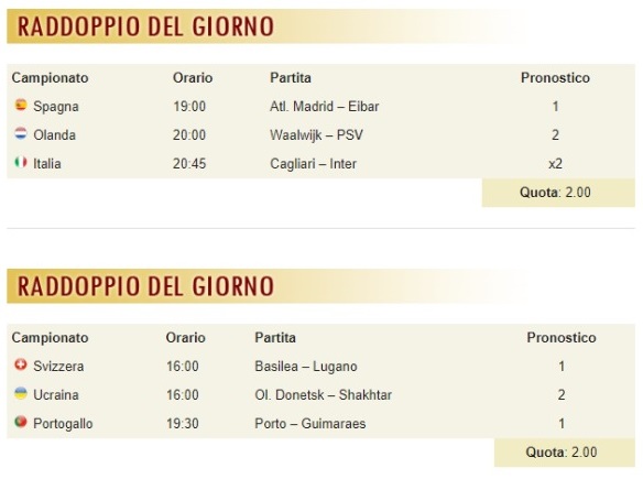 pronostici di oggi