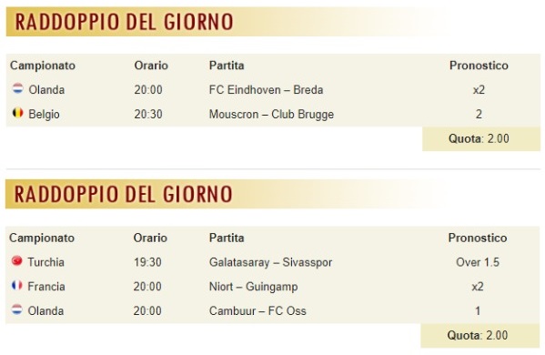 pronostici di oggi