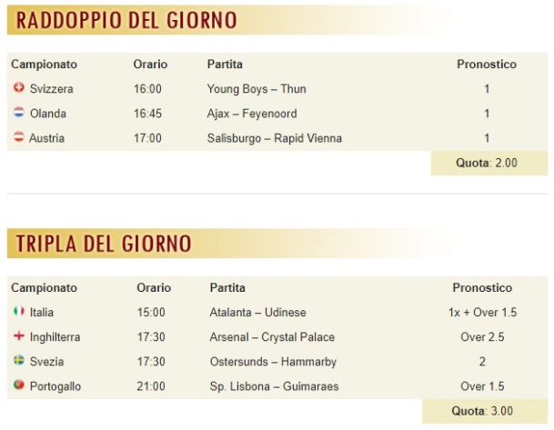 pronostici di oggi