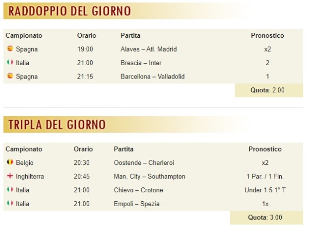 pronostici di oggi
