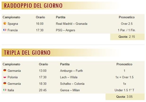 pronostici di oggi