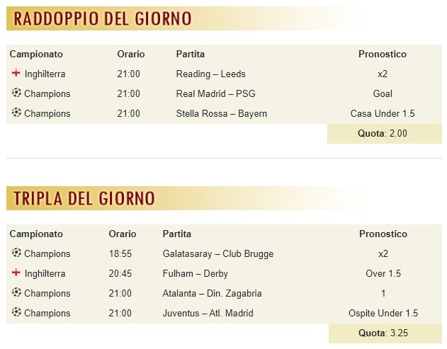 pronostici di oggi