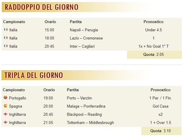 pronostici di oggi