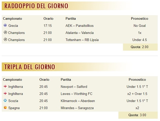 pronostici di oggi