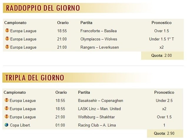 pronostici di oggi