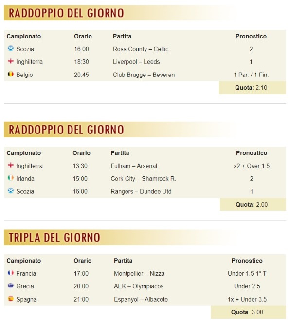 pronostici di oggi