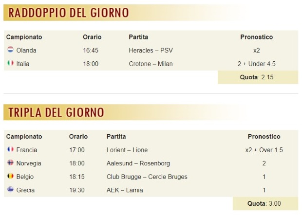 pronostici di oggi
