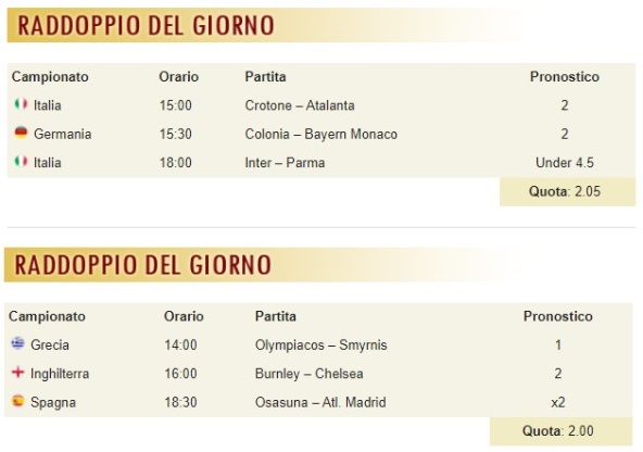 pronostici di oggi
