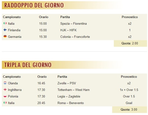 pronostici di oggi