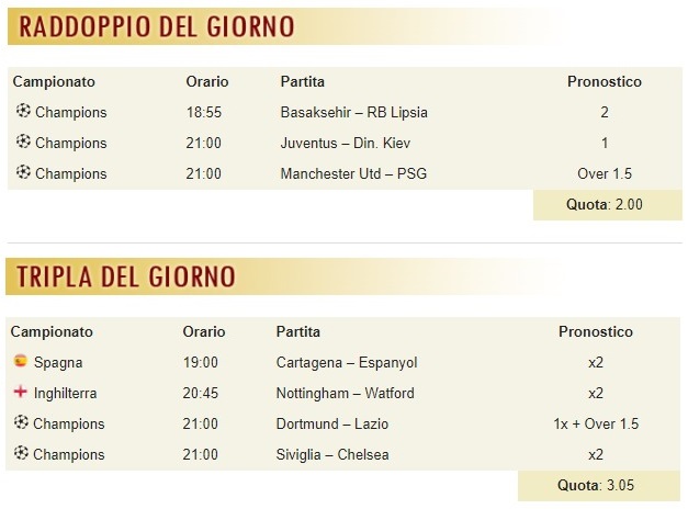 pronostici di oggi