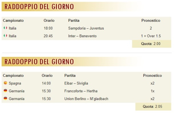 pronostici di oggi