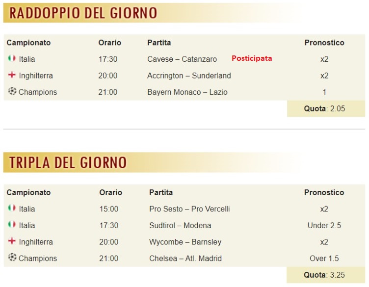pronostici di oggi